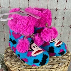 Paul Frank Julius Monkey Girls Pom Pom Slippers Hard Bottom Ankle Slippers 13-1